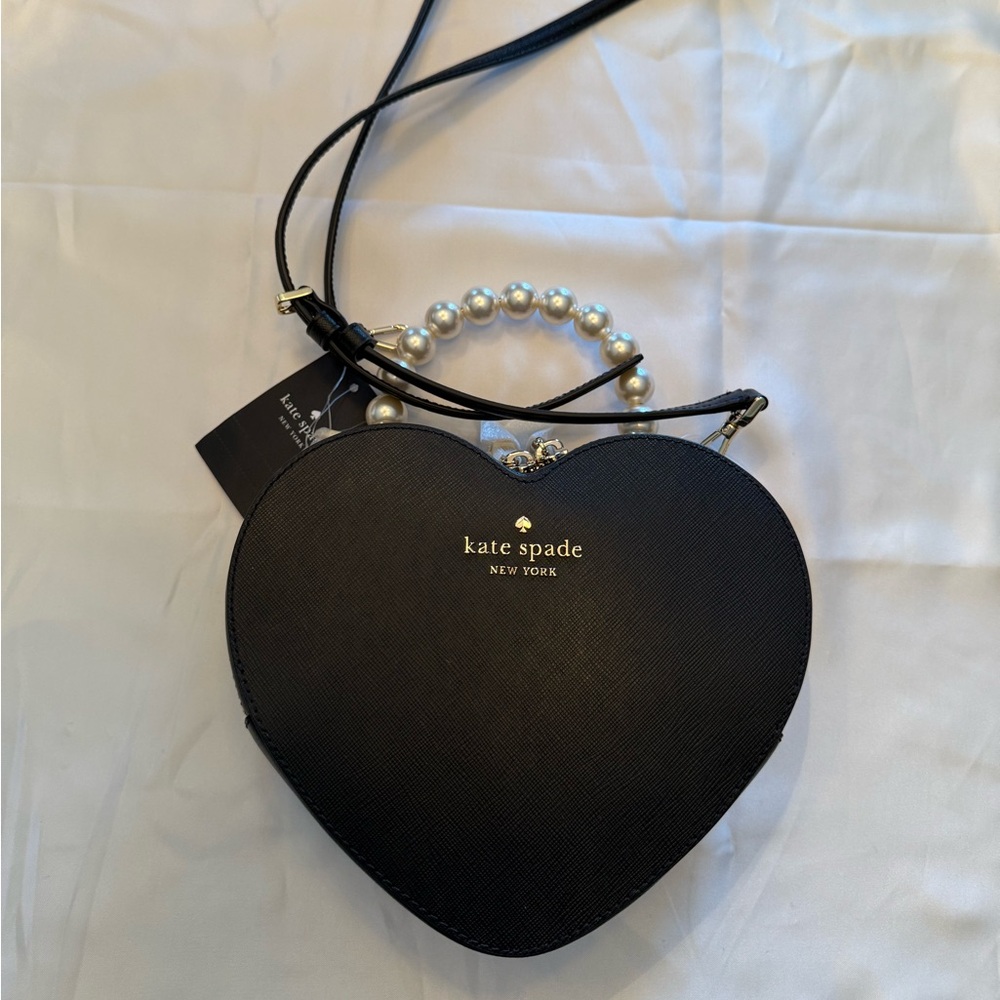 NWT Kate Spade Black Heart Crossbody Bag with Pearl Handle